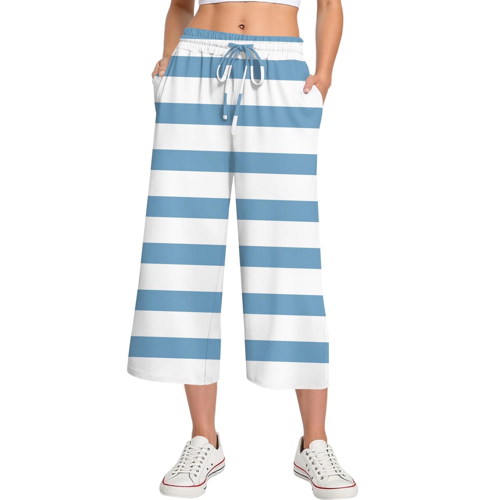 

Женские летние повседневные спортивные брюки с высокой талией и принтом, укороченные брюки свободного покроя XL небесно-голубой