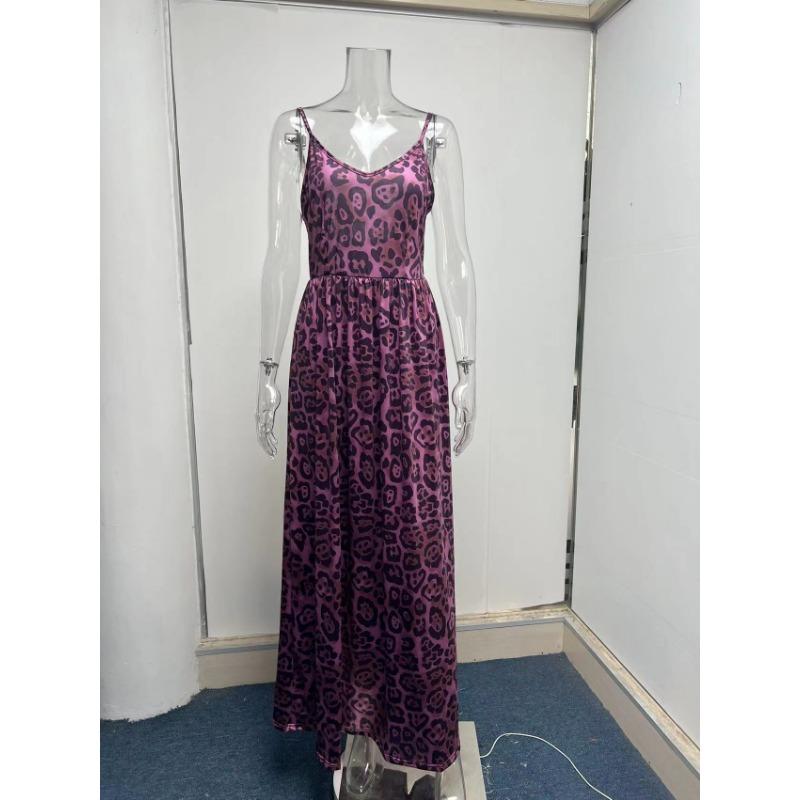 Stylish Summer Leopard Print V-neck Sexy Halter Dress