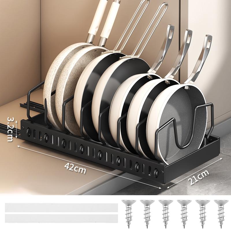 Pull Out Pans Organizer Rack with 8 Adjustable Dividers Sliding Pot and Lid Holder Kitchen Cabinet Utensils Storage Rack