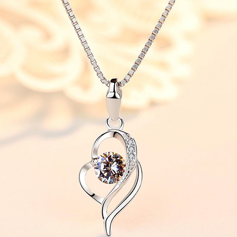 Pendant Necklace Collarbone Chain Women S Birthday Gift Simple Diamond Heart-To-Heart Jewelry Premium Durable Quality