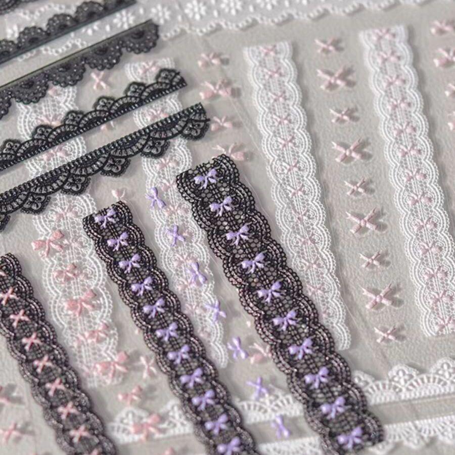 Spicy Girl Pink Plaid Heart Bow Nail Stickers - Sweet & Cool Fashion Design