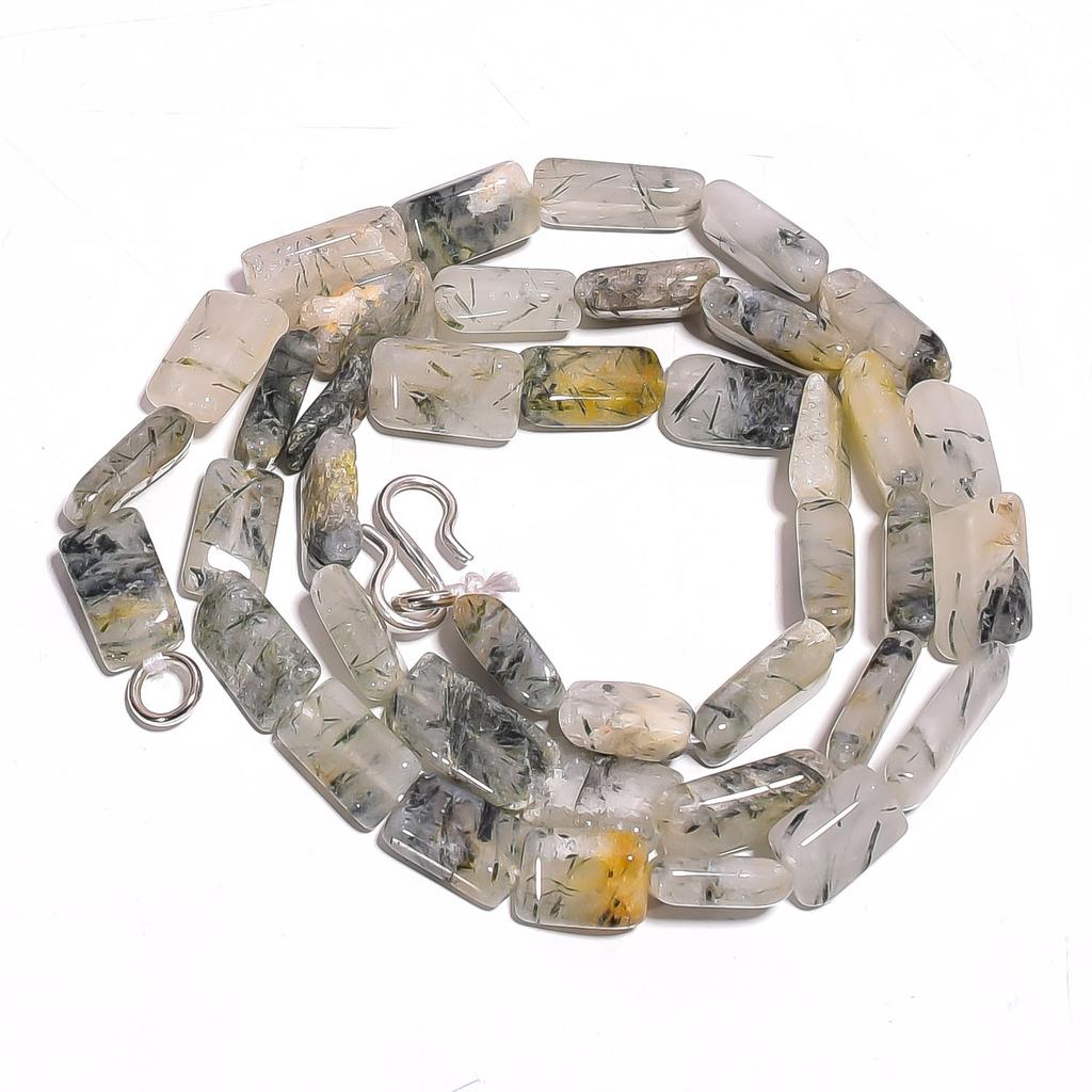 Natural Green Rutile Quartz Gemstone Radiant Smooth Beads Necklace 17" UB-3537 UB-3537