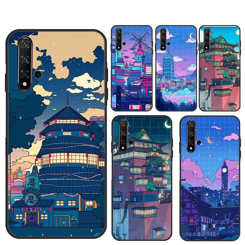 Neon Village Bathhouse Night For Huawei Nova Y70 Y90 Y60 Y61 Y91 Y72 9 10 SE 12i 12s 11i 5T P60 Pro P20 P30 P40 Lite Case