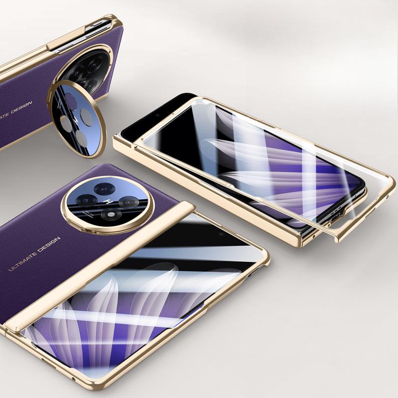 Suitable for Oppofindn5 Phone Case Film Integrated Electroplated Lens Bracket N5 Folding Full Package Central Axis Hinge Leather Case