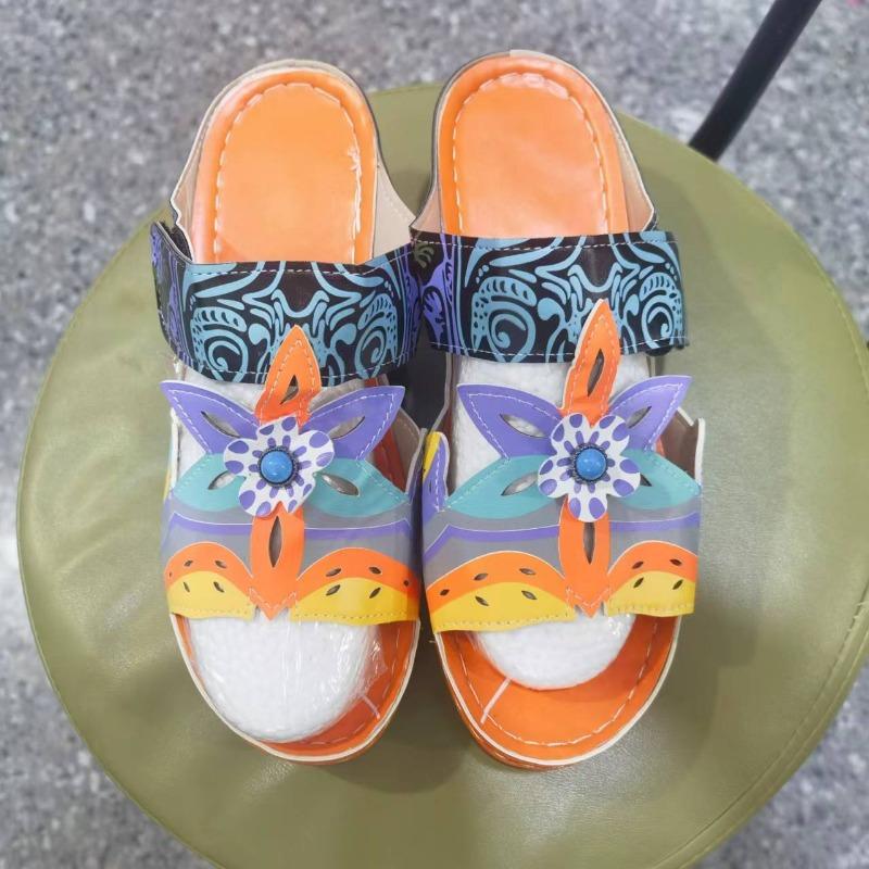 

New sandals women s new summer color matching slope heel totem large size cool slippers women 43 помаранчевий