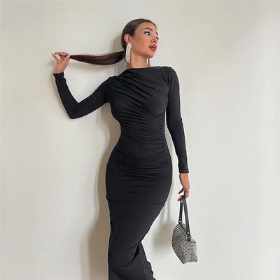 2024 Autumn/Winter Slim-Fit Solid Color Long Hip-Wrap Dress for Women