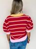 Women's Casual Striped Patchwork Short Sleeve Round Neck Sweater