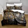 Gold Buddha Duvet Cover Set, Asian Religions Culture Bedding Set, Buddhist Themed Duvet Cover For Buddhist Believer