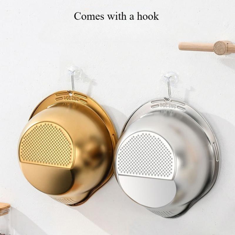 304 Edelstahl Reiswaschsieb Schüssel Multifunktionales Schrägsieb zum Waschen von Obst, Gemüse und Getreide