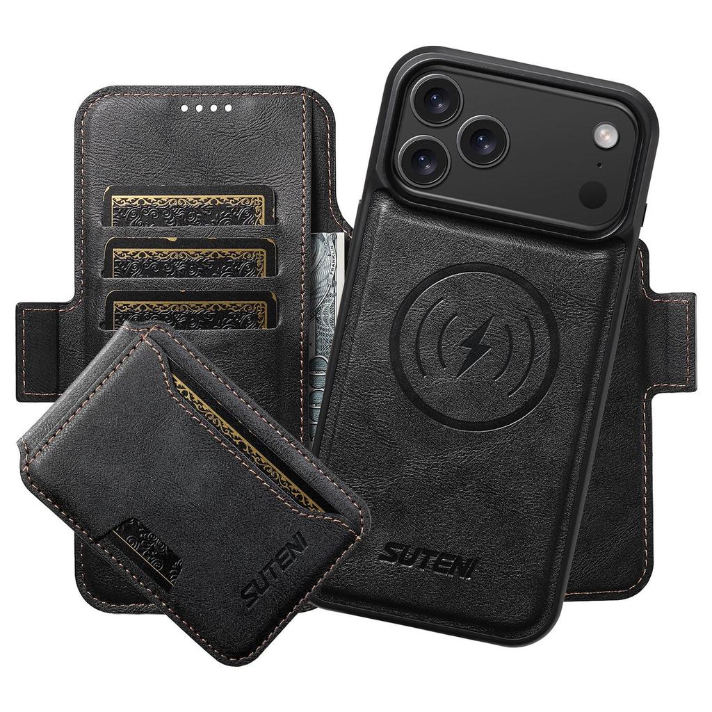 iPhone 17 Pro Max Flip Case with Card Slot, Magnetic Charging, Stand, and Leather Finish