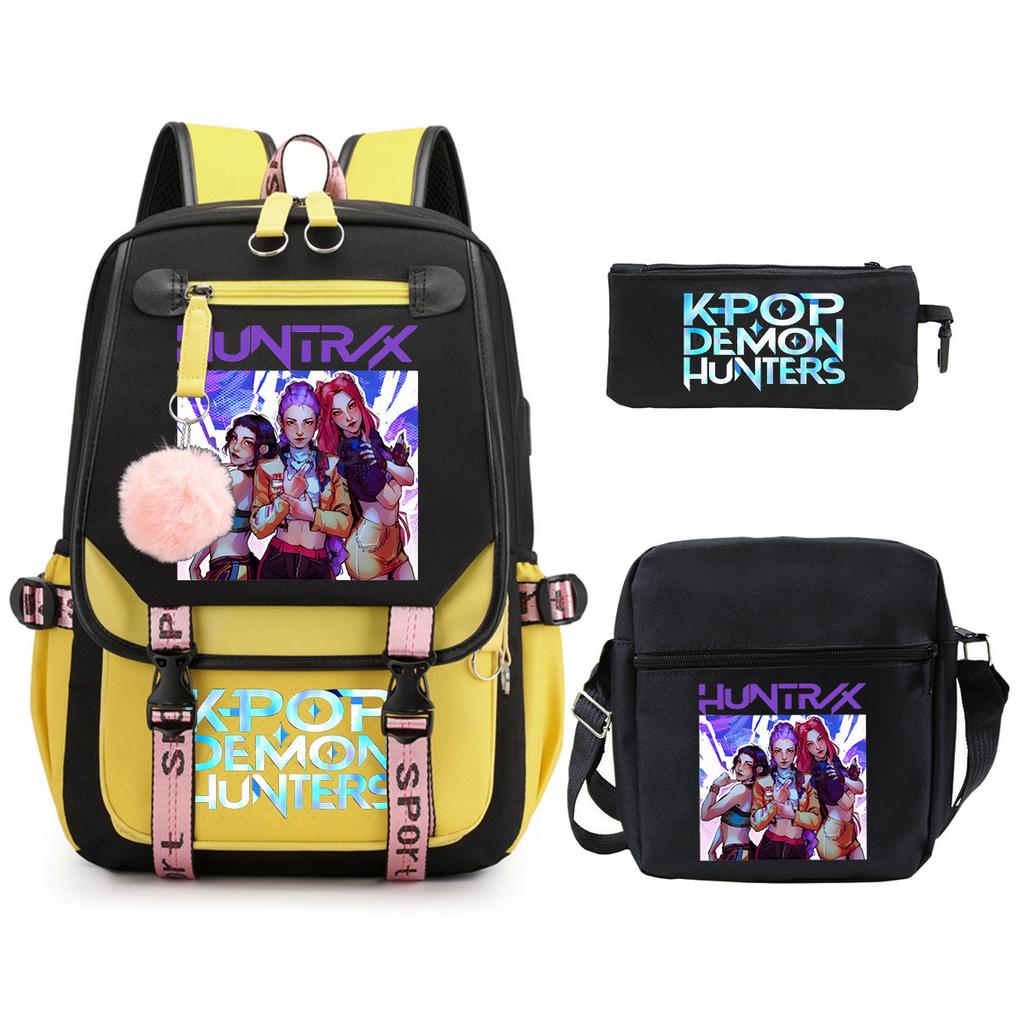 Demon Hunters Peripheral Printing Children's Fashion Backpack Cross-border Large Capacity Primary and Secondary School Student Leisure School Bag Set