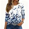 Women 34 Sleeve Crew Neck Button Decor Top Floral Print Loose Fit Blouse Casual Pullover Shirt for Daily Wear Office Home