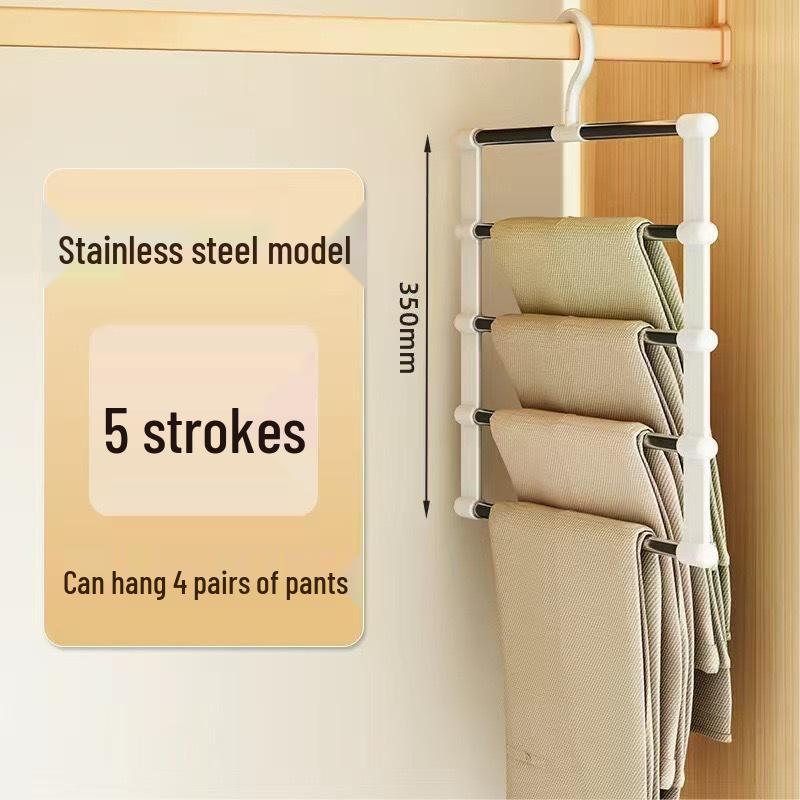 Multi-Layer Stainless Steel Pants Rack with Clips - Space-Saving, No-Trace Foldable Hanger Ladder for Multifunctional Storage