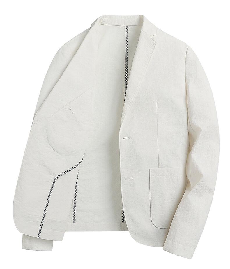 Men's Light Luxury Casual Blazer - Spring/Summer 2025, Thin Single-Breasted, Solid Color, Slightly Wrinkled Suit Jacket.