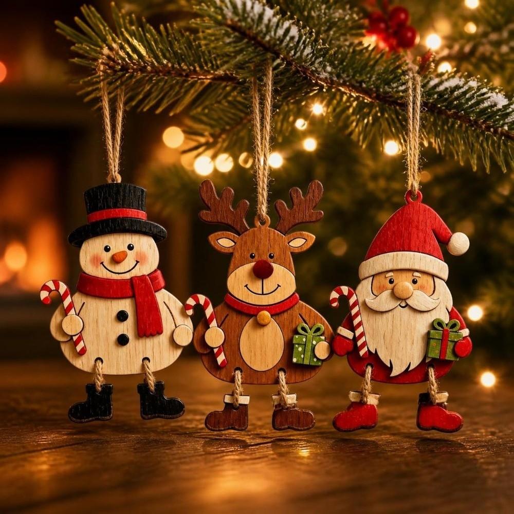 3 Pcs 2D Flat Christmas Tree Ornaments Wooden Christmas Decor Xmas Hanging Pendant Christmas Tree