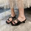 Fashion French Temperament  2025 Summer New Metal Square Head Stiletto Sandals Outdoor Dress Ladies Slippers