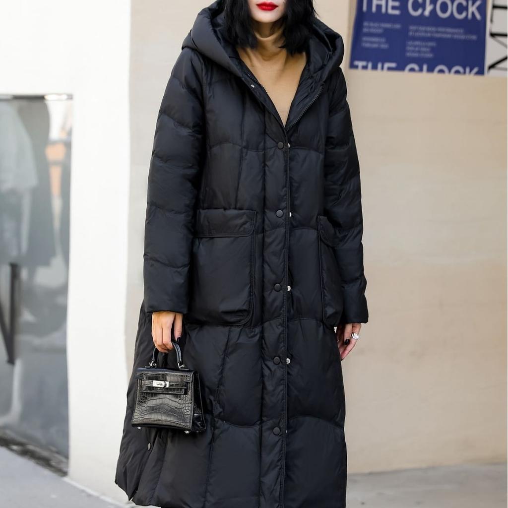 High-quality White Duck Down Jacket Medium and Long 2025 Winter New Hooded Korean Version Slim Casual Jacket Tide