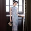 Blue national style new Chinese sleeveless Suzhou long cheongsam improved young 1011 new women's high sense summer