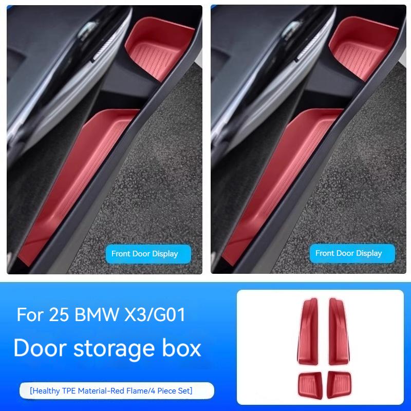 

For BMW X3 G01 2025 4PCS Car Front Door Side Storage Box TPE Front Door Organizer Tray Auto Interior Accessories