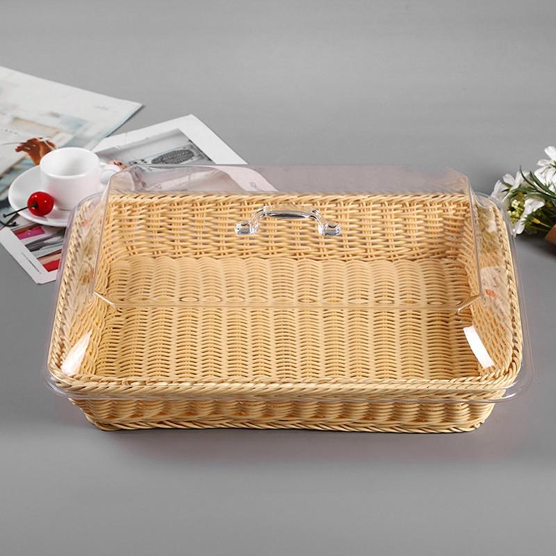 Basket With Lid,Basket With Lid For Food,Tabletop Food Serving Basket,Woven Picnic Basket,Bread Basket For Serving