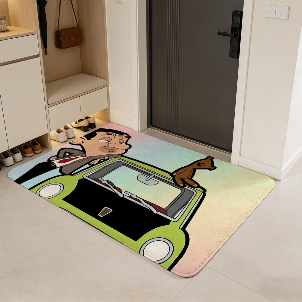 Character M-Mr. Bean Floor Mat Flannel Door Mat Non-Slip Absorbent Washable Indoor Home Rug