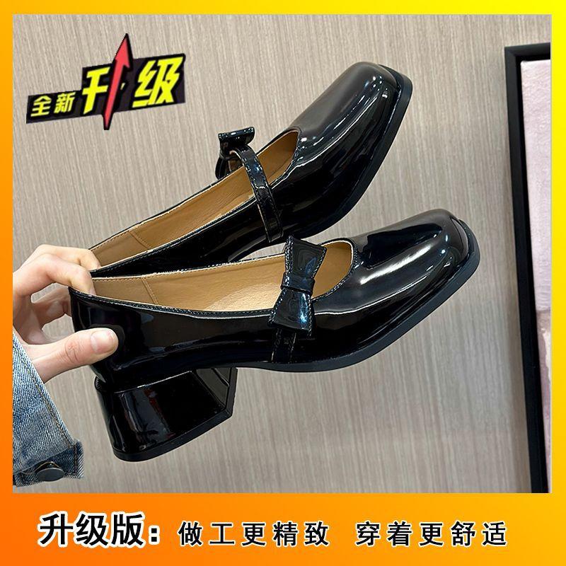 

Туфли-лодочки на толстом каблуке, высокий каблук, Мэри Джейн, одинарные туфли, женские, французский бант, розовые, ретро, телесные, милые туфли, 2025 весна, новинка 35