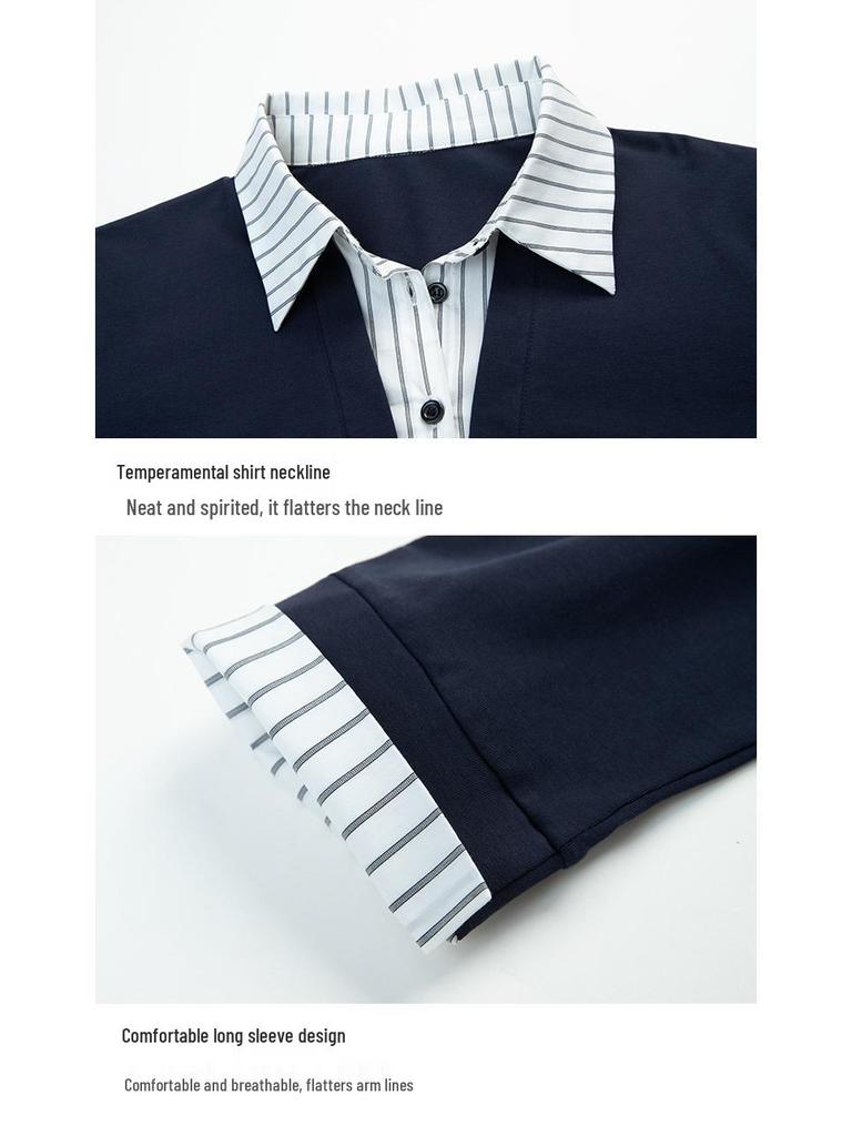 Plus Size Pure Cotton Polo Shirt - Early Autumn Long-Sleeve with Turn-Down Collar for Middle-Aged Women