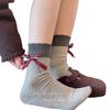 Chaussettes Mi-Mollet à Carreaux Rétro avec Nœud Épaissies Chaudes Dentelle de Ballet Chaussettes Empilées pour Mollets Chaussettes du Nouvel An