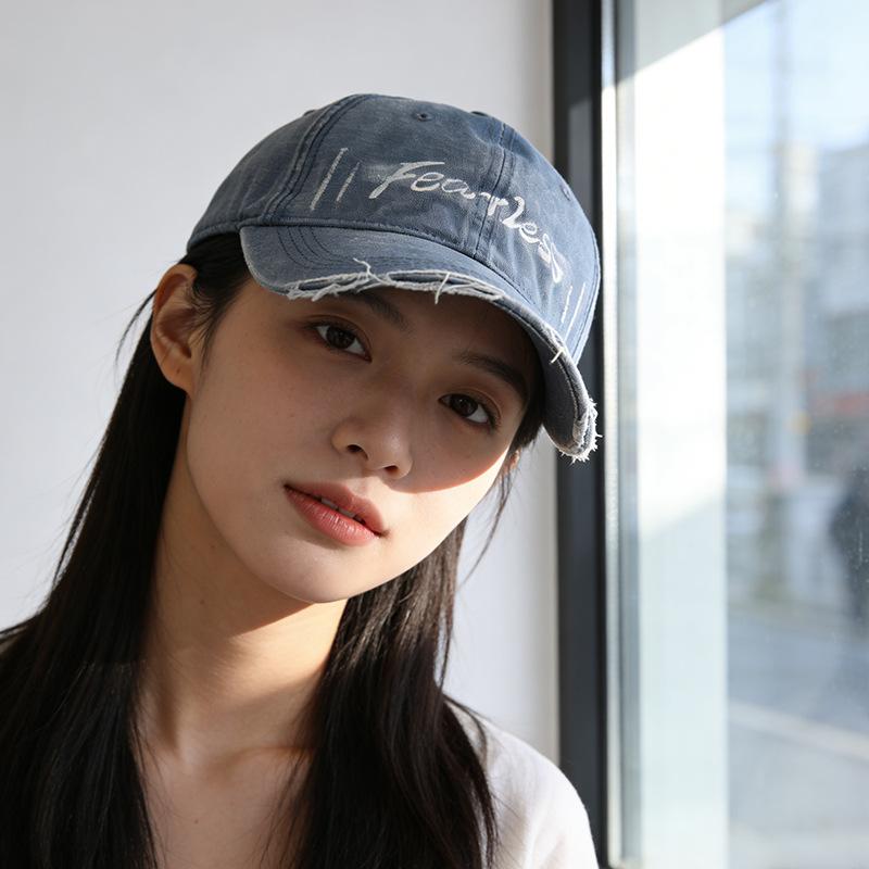 Tide and washed old letter youth street cap outdoor big head circumference showing face small sun hat