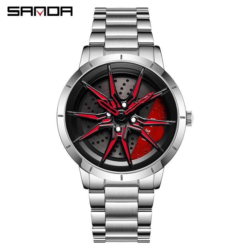 Sanda Men's Racing Concept Quartz Watch with 3D Hollow Dial and Rotating Waterproof Design