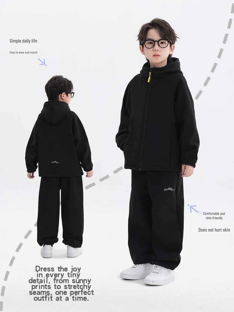 2025 Boys' Fleece-Lined Ski Suit: Thick Two-Piece Set for Kids, Autumn/Winter Collection