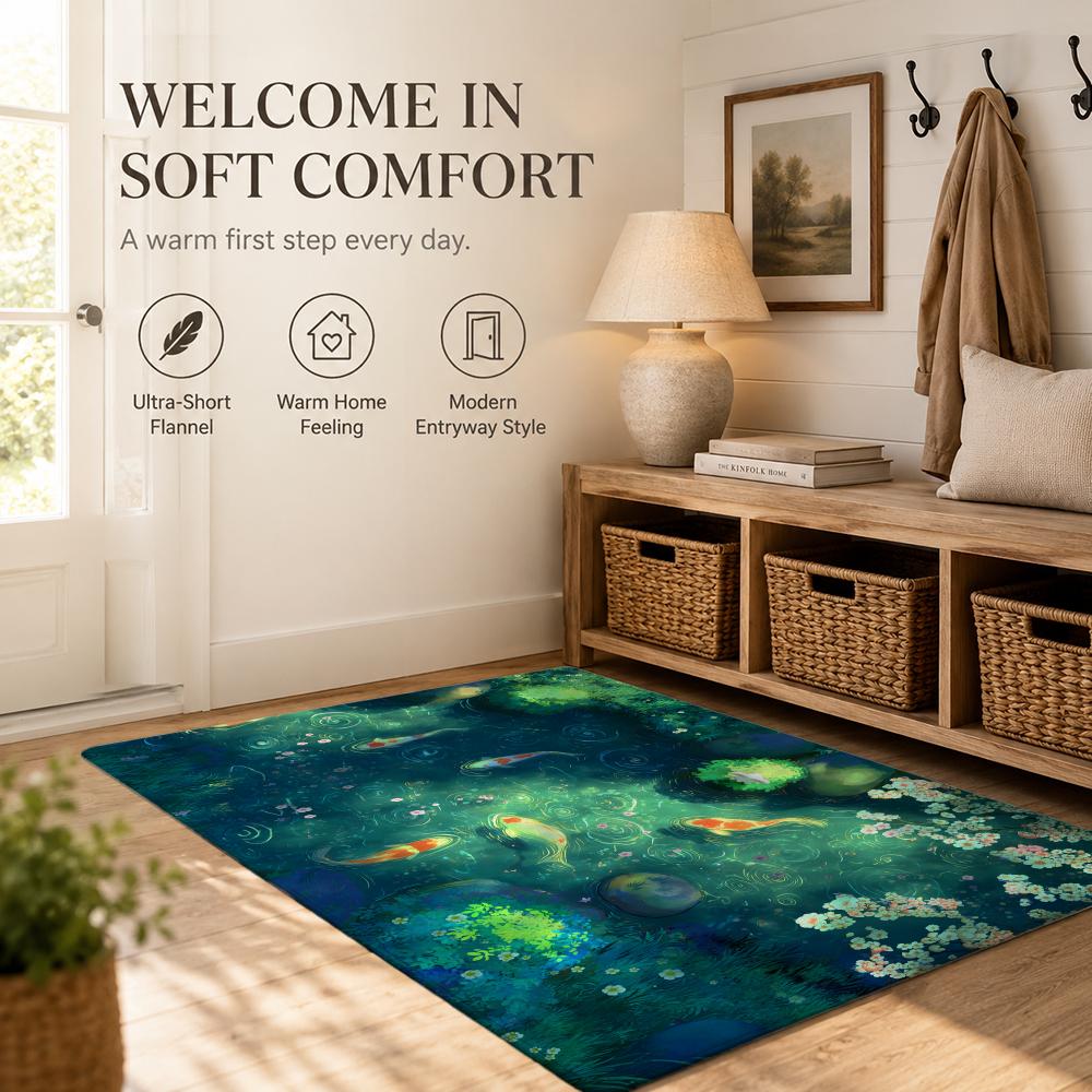 Koi Fish Anime Floor Mat Cozy Minimalist Flannel Area Rug Anti-Slip Washable Bedroom Living Room Decor