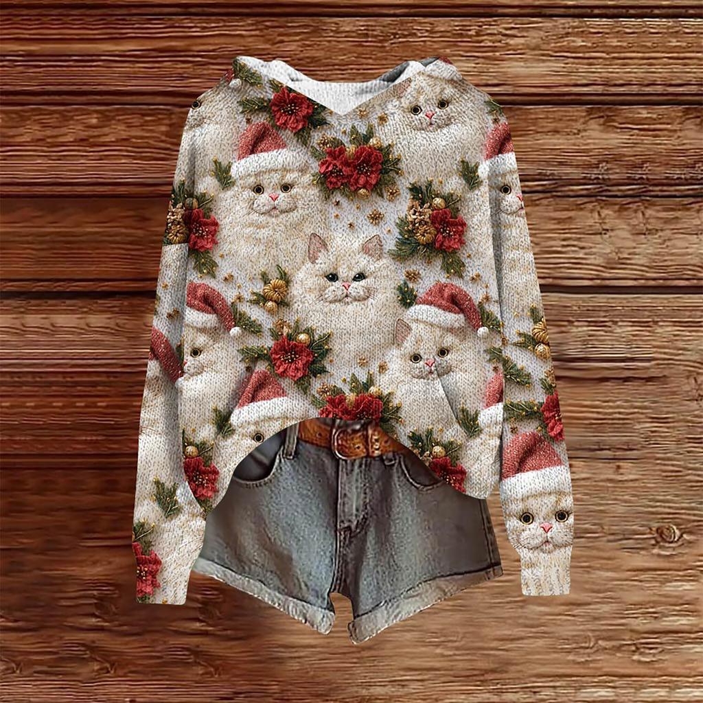 Christmas Sweatshirts For Women Knit Sweater Cute Shirt Fall Pullover Hooded Sweatshirt
