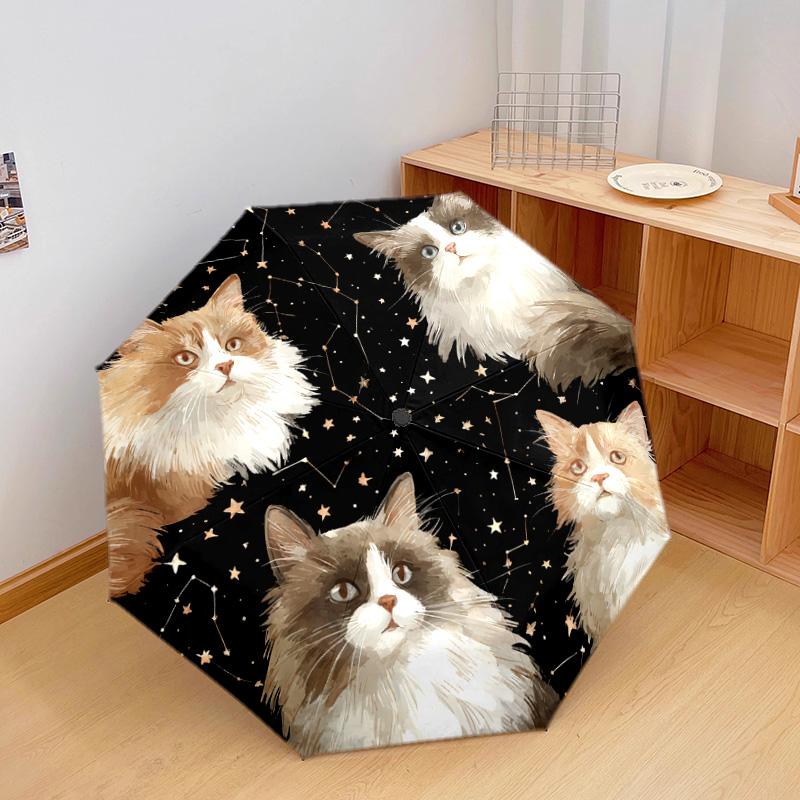 1 PC Automatic Folding Umbrella - Space Cats Pattern, Portable & Foldable Design with 8 Ribs, Christmas Birthday Gifts