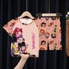 Kids Girls Boys 2PCS Pajamas Set K-pop Style Anime Short Sleeve T-shirt + Shorts Summer Comfortable Children Homewear Nightwear