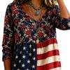 Women S V Neck Printed Loose 3 4 Sleeve Casual Top