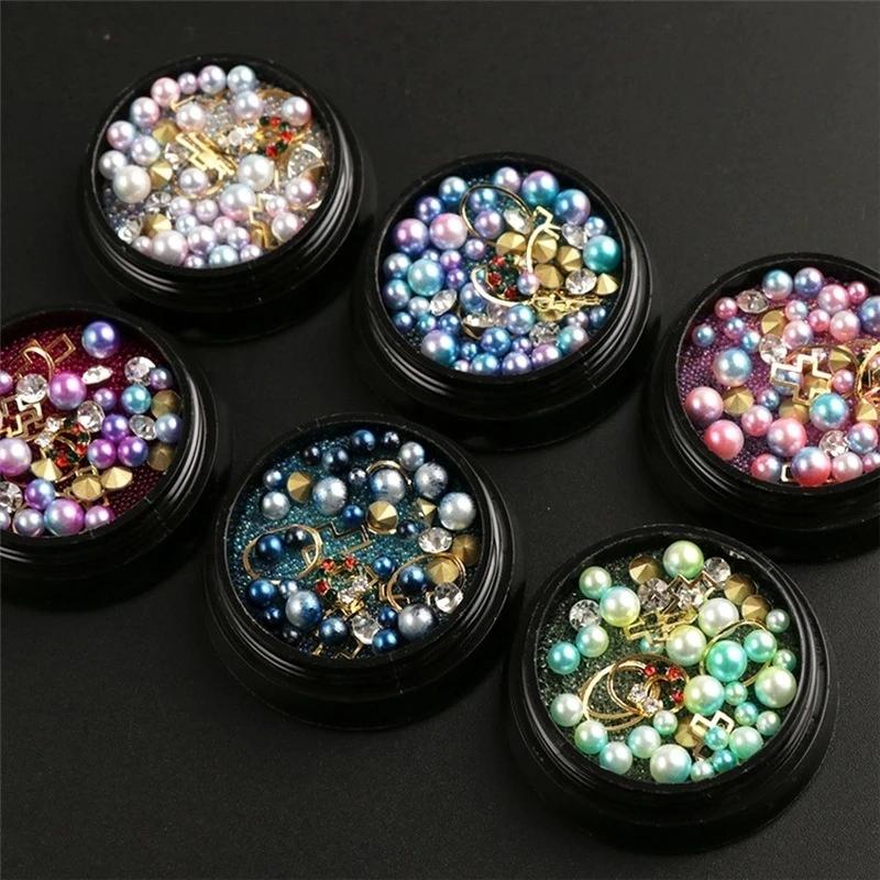 Mixed Colorful Pearl Willow Ding Jewelry with Irregular Small Beads Sparkling Nail Art Decoration DIY Mermaid Nails Products Set