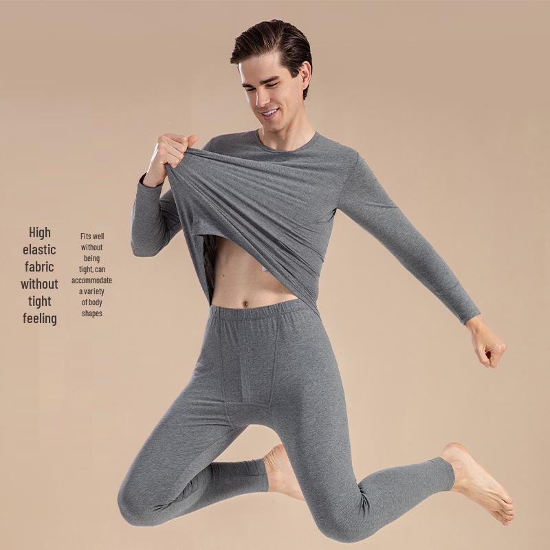 Men's Autumn Pure Cotton Thermal Set: Long Johns & Base Layer Shirt
