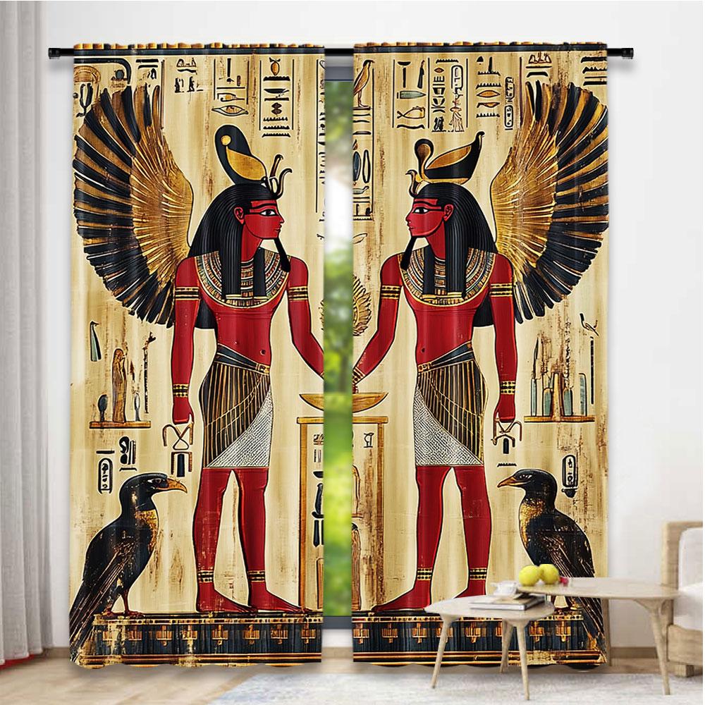 Egyptian Deity Print Curtain Room Decor Versatile Use Suitable Living Dining Bedroom Bathroom Office Curtains Set Of 2 Made Polyester Area