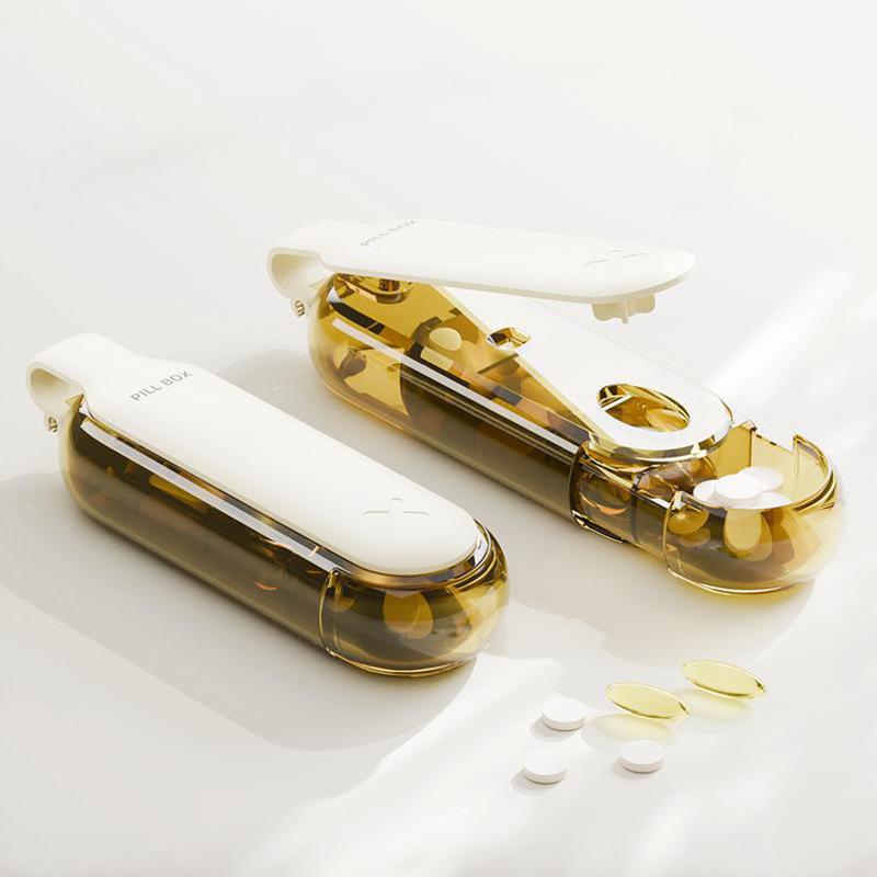 2 in 1 Portable Pill Taker Remover with Medicine Box Household Gadgets, Tablets, Pills Assistance Tool New Design Pill Dispenser