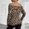 Spring New Sexy Leopard Print Off Shoulder Long Sleeve T-Shirt Top For Women