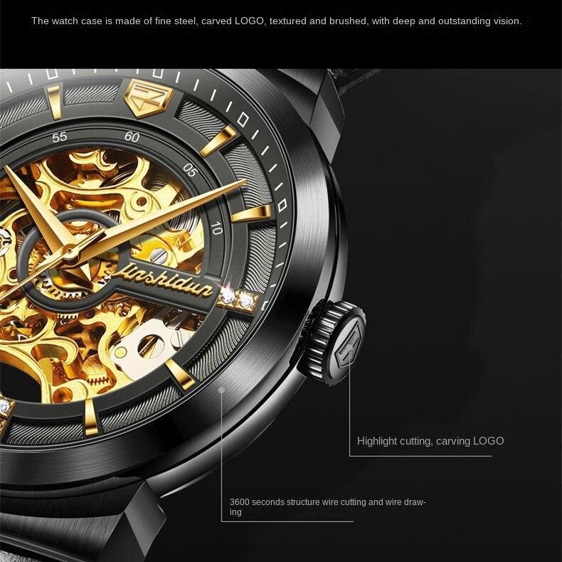 JINSHIDUN-New Business and Leisure Men's Watch Automatic Mechanical Watch Hollow Leather High-end Watch