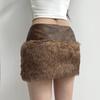 Fashion Fur Patchwork Leather Skirt Women's Short Low Waist Slim Fit Hot Girl Hip Skirt