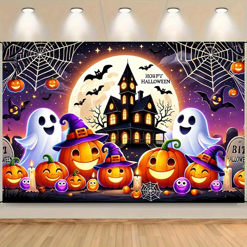 1pc2D flat banner background cloth with Halloween ghost and pumpkin, horror decoration, no power required-wzy