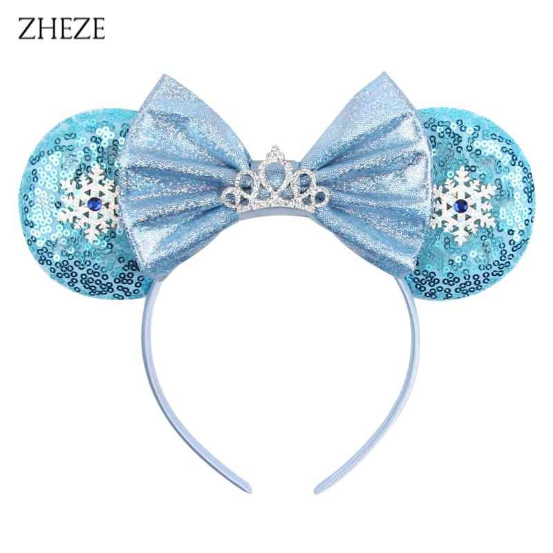 Disney Mickey Uszy Opaska z Cekinami 5" Kokarda Zamek Fajerwerki Opaska do Włosów Dla Dziewczynek Dzieci Featival Impreza DIY Akcesoria do Włosów