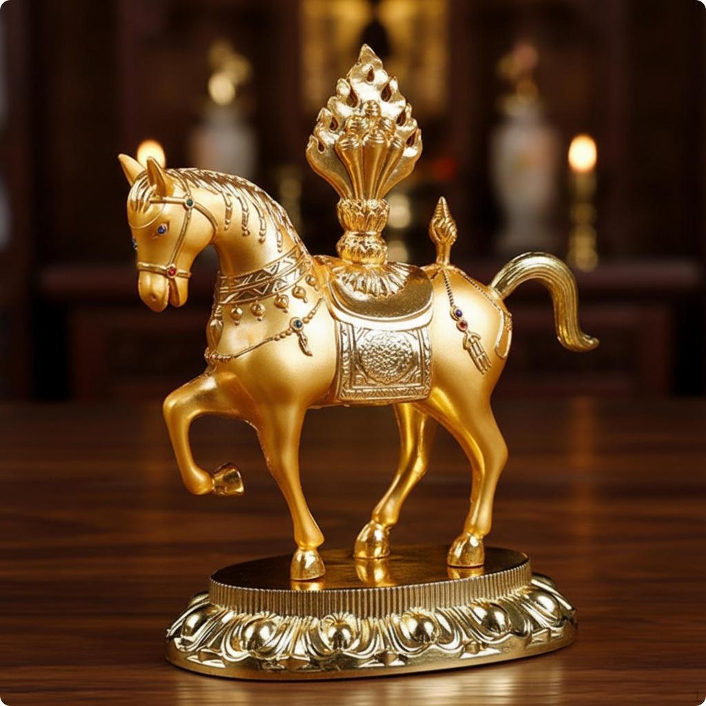 Horse Figurine with GoldenTone Decorative Statue Ornate Decoration for Collectors, Desk,