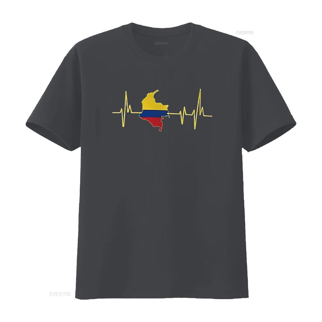 Mens Heartbeat Design Colombian Flag Colombia T Shirt Black vintage Washed Versatile Casual Stretched graphic designer clothes