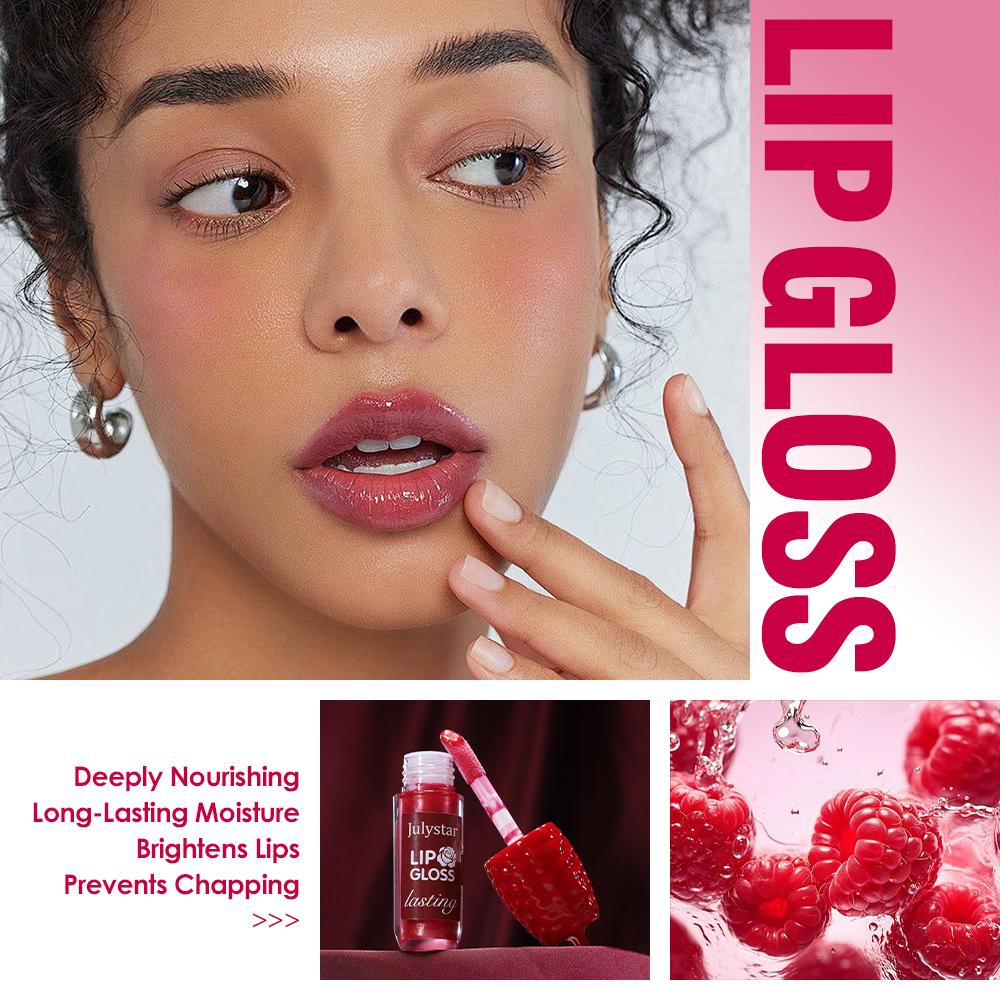 Julystar Himbeer Lippen-Gloss 8ml Feuchtigkeitsspendender Hochglanz Lippen-Glanz Nicht Klebrig Feuchtigkeitsspendend Langanhaltender Glänzender Beeren-Duft Lippen-Make-up für Frauen