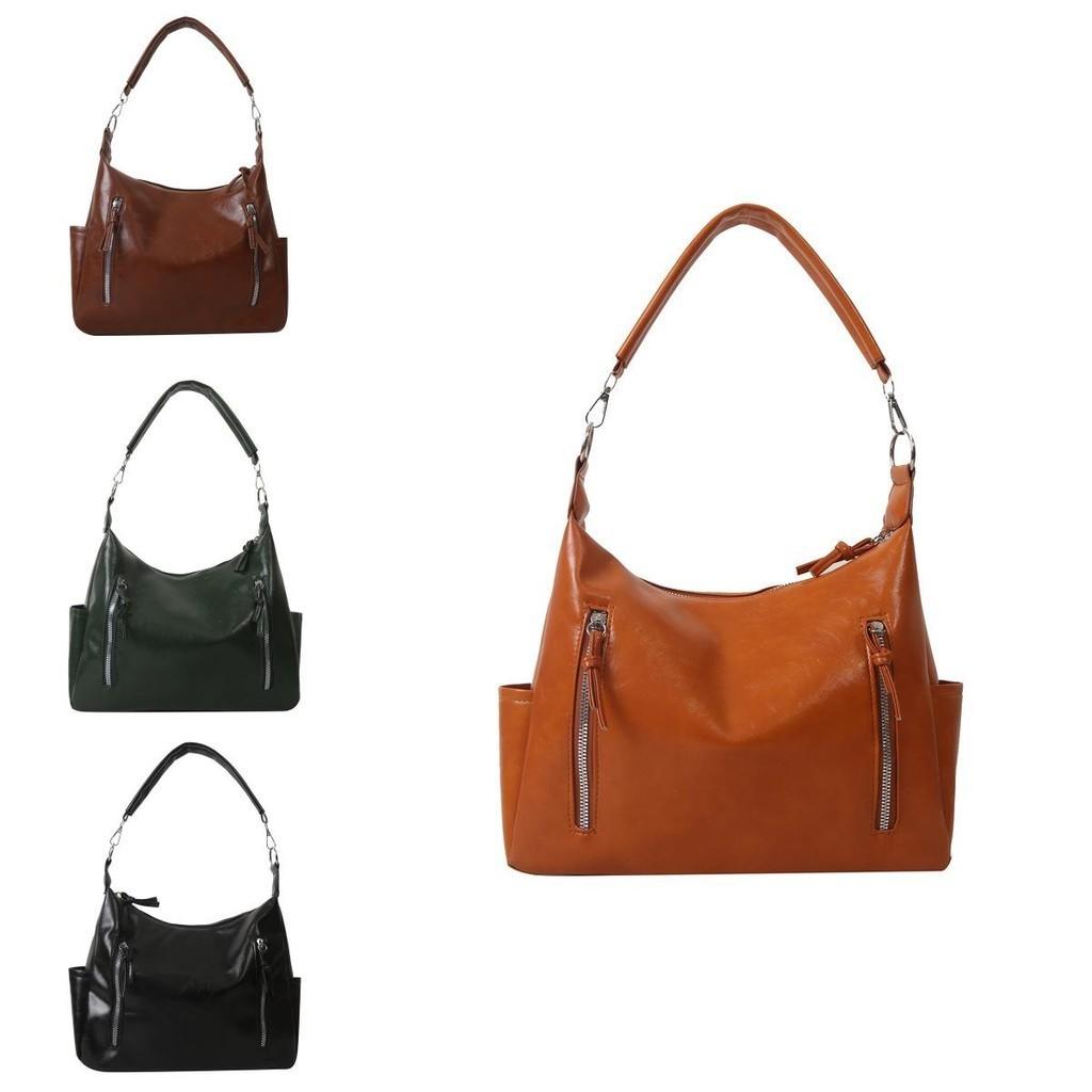 Stylish Vintage Pu Tote Bag For Women Large Capacity Shoulder Handbag With Zipper