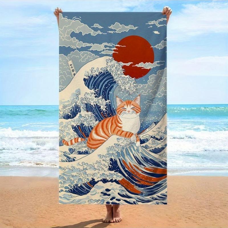 

One Piece of a Beach Towel Featuring a Japanese Wave Design, Made from Soft Microfiber Fabric, Suitable for Both Men And Women W30*H60(CM)